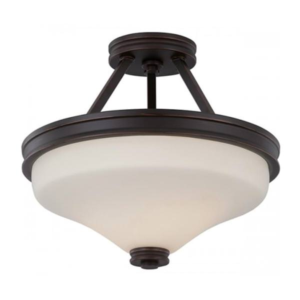 13" 9.8 watt 2700K Mahogany Bronze Satin White Glass Shade LED Ceiling Light Fixture