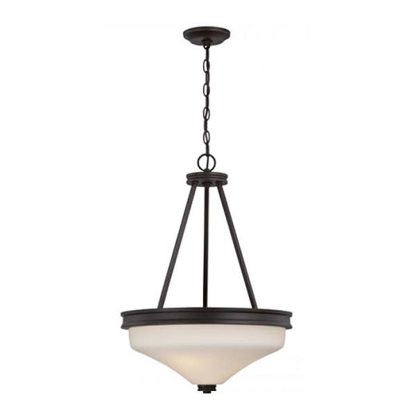 3 Light Mahogany Bronze Satin White Glass Shade LED Pendant Light Fixture