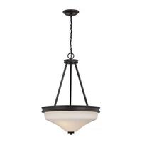View 3 Light Mahogany Bronze Satin White Glass Shade LED Pendant Light Fixture