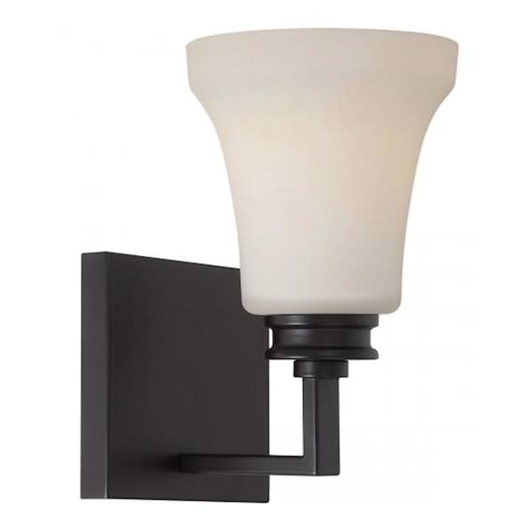 1 Light Mahogany Bronze Satin White Glass Shade Wall Light Fixture