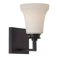 View 1 Light Mahogany Bronze Satin White Glass Shade Wall Light Fixture