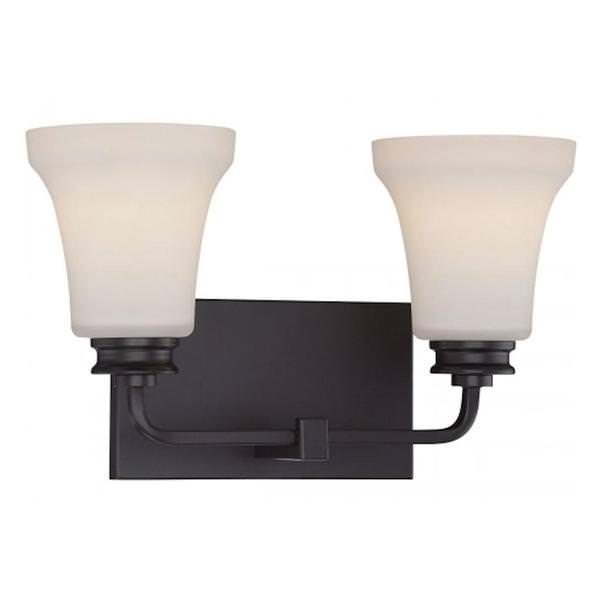 2 Light 22 watt 2700K Mahogany Bronze Satin White Glass Shades LED Vanity Light