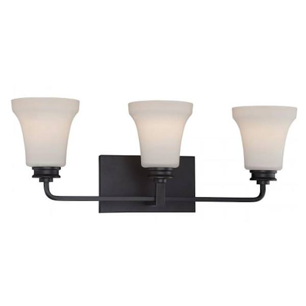 3 Light 31.5 watt 3000K Mahogany Bronze Satin White Glass Shades LED Vanity Light
