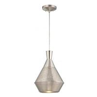 View 1 Light Satin Steel Perforated Metal Shade LED Pendant Light Fixture
