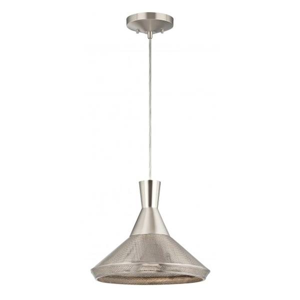 1 Light Satin Steel Perforated Metal Shade LED Pendant Light Fixture