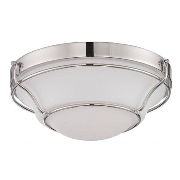 13" 16 watt 120 volt Polished Nickel Satin White Glass Shade LED Ceiling Light Fixture