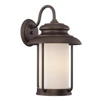 View 1 Light 9.8 watt 120 volt Mahogany Bronze Satin White Glass Shade 2700K LED Outdoor Wall Sconce