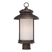 View 1 Light 9.8 watt 2700K Mahogany Bronze Satin White Glass Shade LED Outdoor Post Top Lantern Fixture