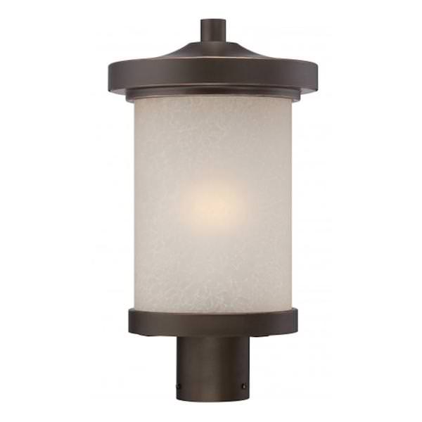 1 Light 9.8 watt 2700K Mahogany Bronze Satin Amber Glass Shade LED Outdoor Post Top Lantern Fixture