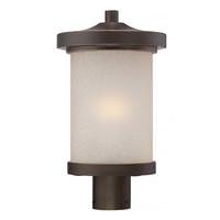 View 1 Light 9.8 watt 2700K Mahogany Bronze Satin Amber Glass Shade LED Outdoor Post Top Lantern Fixture