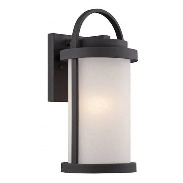 1 Light 9.8 watt 120 volt Textured Black Antique White Glass Shade 2700K LED Outdoor Wall Sconce