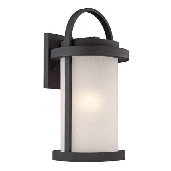 1 Light 9.8 watt 120 volt Textured Black Antique White Glass Shade 2700K LED Outdoor Wall Sconce