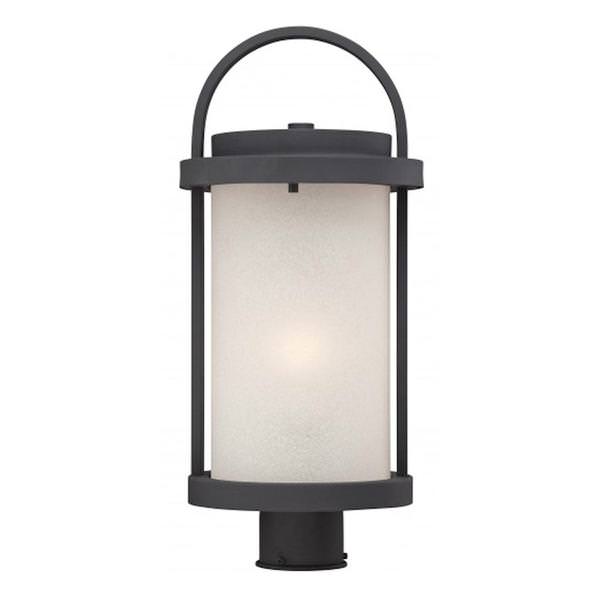 1 Light 9.8 watt 2700K Textured Black Antique White Glass Shade LED Outdoor Post Top Lantern Fixture