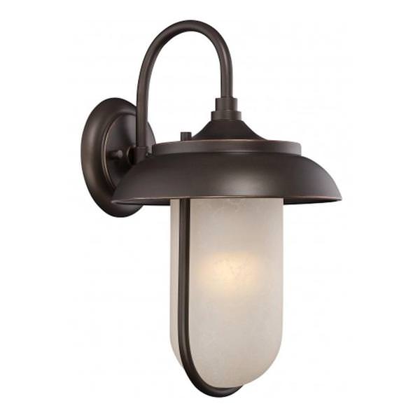 1 Light 9.8 watt 120 volt Mahogany Bronze Satin Amber Glass Shade 2700K LED Outdoor Wall Sconce