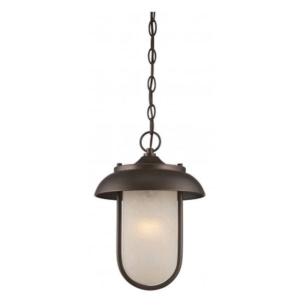 1 Light 9.8 watt 120 volt Mahogany Bronze Satin Amber Glass Shade 2700K LED Outdoor Hanging Light