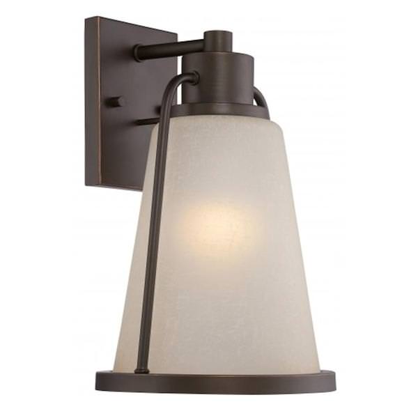 1 Light 9.8 watt 120 volt Mahogany Bronze Champagne Linen Glass Shade 2700K LED Outdoor Wall Sconce