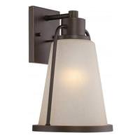 Nuvo Lighting 1 Light 9.8 watt 120 volt Mahogany Bronze Champagne Linen Glass Shade 2700K LED Outdoor Wall Sconce