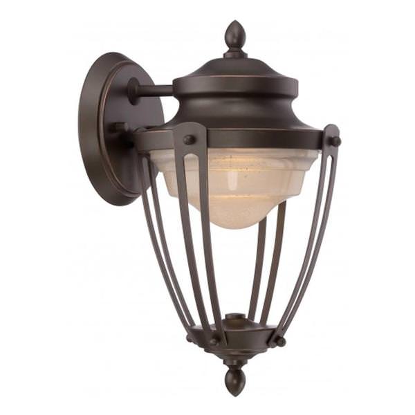 1 Light 17 watt 120 volt Mahogany Bronze Frosted Glass Shade 2700K LED Outdoor Wall Sconce