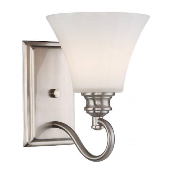 1 Light Brushed Nickel Frosted Fluted Glass Shade Wall Light Fixture