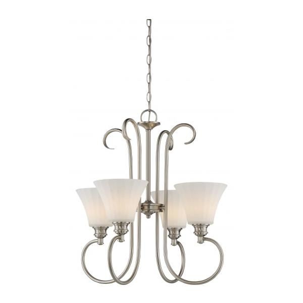 4 Light 48 watt 3000K Natural White Brushed Nickel Dimmable LED Chandelier