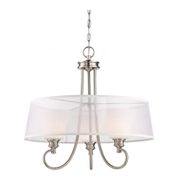 3 Light Brushed Nickel Frosted Fluted Glass Shades LED Pendant Light Fixture