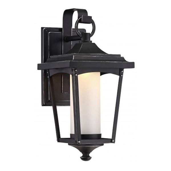 1 Light 11 watt 120 volt Sterling Black Etched Glass Shade 3000K Dimmable LED Outdoor Wall Sconce