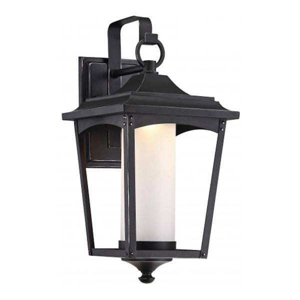 1 Light 14 watt 120 volt Sterling Black Etched Glass Shade 3000K Dimmable LED Outdoor Wall Sconce