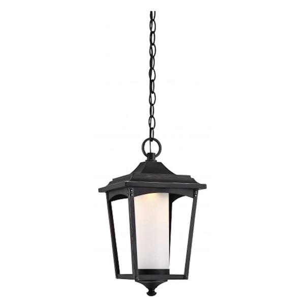 1 Light 14 watt 120 volt Sterling Black Etched Glass Shade 3000K Dimmable LED Outdoor Hanging Light