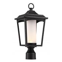 View 1 Light 14 watt 3000K Sterling Black Etched Glass Shade Dimmable LED Outdoor Post Top Lantern Fixture