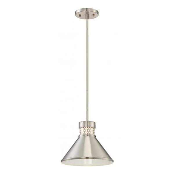 1 Light Brushed Nickel White Accent LED Pendant Light Fixture