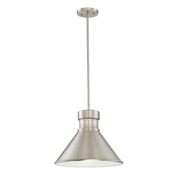 1 Light Brushed Nickel White Accent LED Pendant Light Fixture