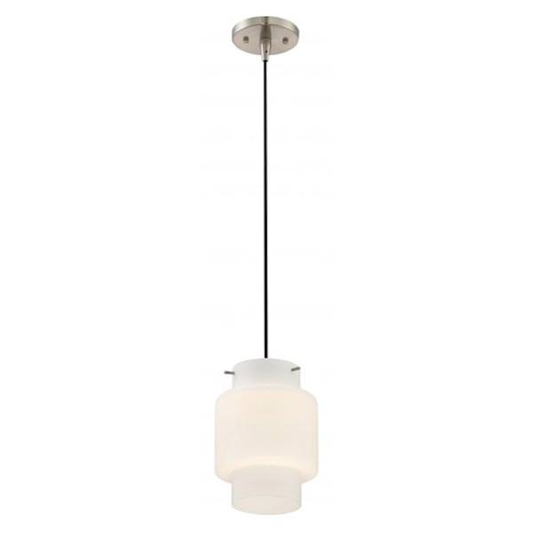 1 Light Brushed Nickel White Opal Glass Shade LED Mini Pendant Light Fixture