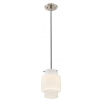 Nuvo Lighting 1 Light Brushed Nickel White Opal Glass Shade LED Mini Pendant Light Fixture