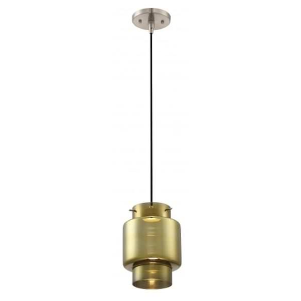 1 Light Brushed Nickel Antiqued Glass Shade LED Mini Pendant Light Fixture