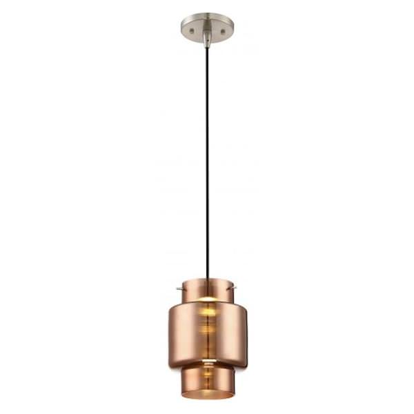 1 Light Brushed Nickel Copper Glass Shade LED Mini Pendant Light Fixture
