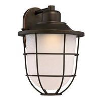 View 1 Light 15 watt 120 volt Mahogany Bronze Etched Seeded Glass Shade 3000K Dimmable LED Outdoor Wall Sconce