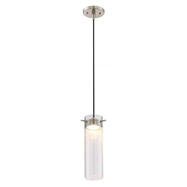 1 Light Brushed Nickel Clear Seeded Glass Shade LED Mini Pendant Light Fixture
