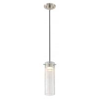 Nuvo Lighting 1 Light Brushed Nickel Clear Crackle Glass Shade LED Mini Pendant Light Fixture
