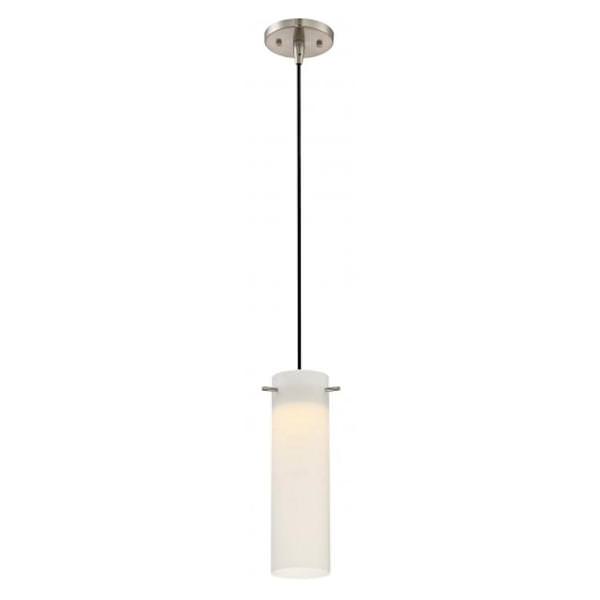 1 Light Brushed Nickel White Opal Glass Shade LED Mini Pendant Light Fixture