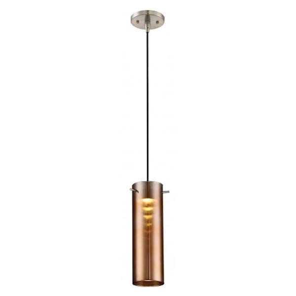 1 Light Brushed Nickel Copper Glass Shade LED Mini Pendant Light Fixture