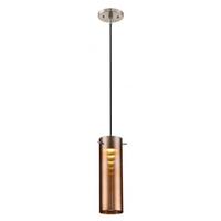 View 1 Light Brushed Nickel Copper Glass Shade LED Mini Pendant Light Fixture