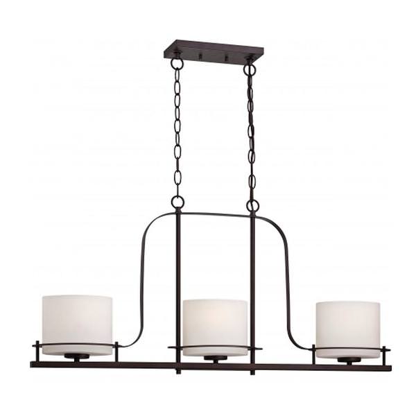 3 Light Venetian Bronze Etched Opal Glass Shades Island Pendant Light Fixture