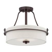 View 2 Light 15" Round Venetian Bronze White Linen Shade Ceiling Light Fixture