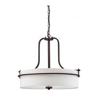 View 3 Light Venetian Bronze White Linen Glass Shade Pendant Light Fixture