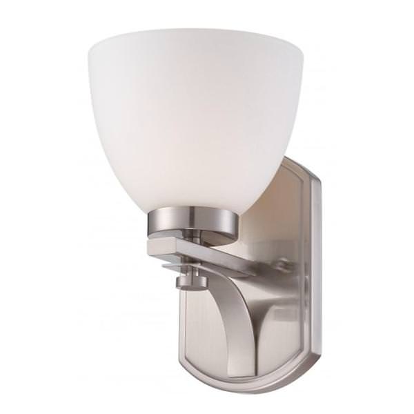 1 Light Brushed Nickel Frosted Glass Shade Vanity Light Fixture