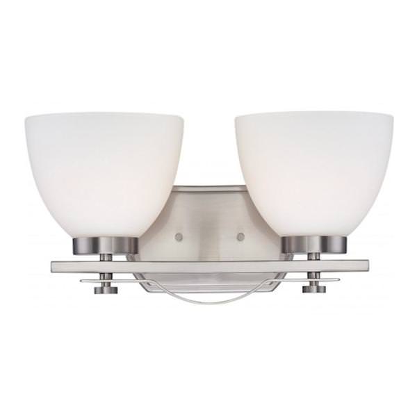 2 Light Brushed Nickel Frosted Glass Shades Vanity Light Fixture
