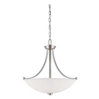 View 3 Light Brushed Nickel Frosted Glass Shade Pendant Light Fixture