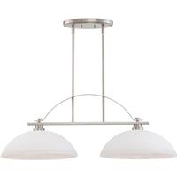 View 2 Light Brushed Nickel Frosted Glass Shades Island Pendant Light Fixture