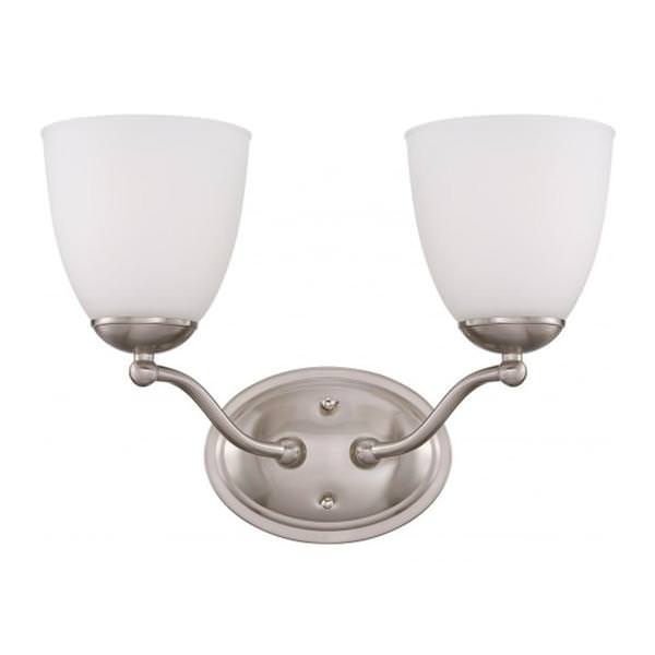 2 Light Brushed Nickel Frosted Glass Shades Vanity Light Fixture