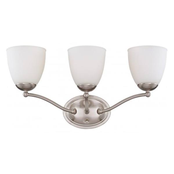 3 Light Brushed Nickel Frosted Glass Shades Vanity Light Fixture
